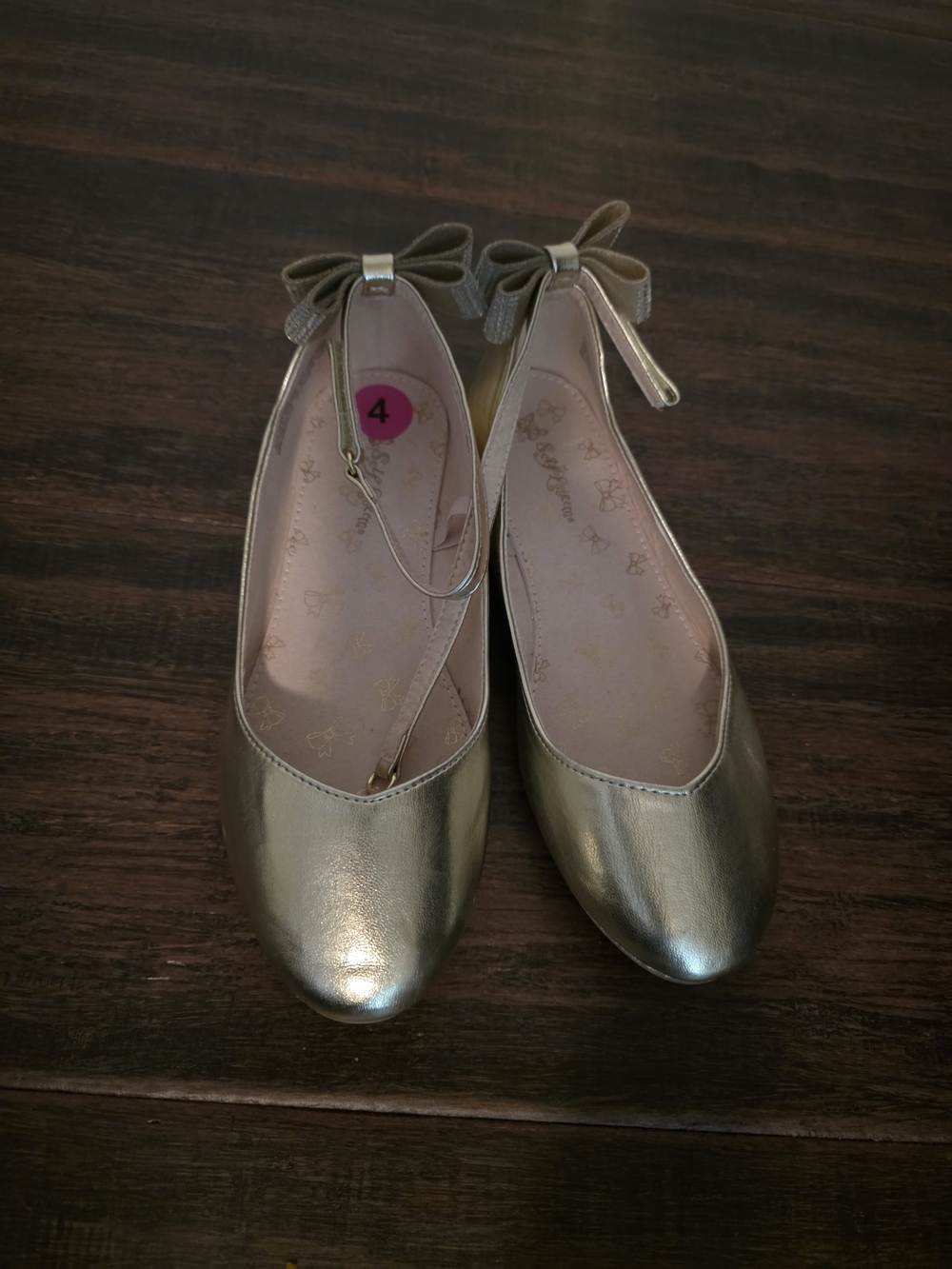 Metallic Gold Ballet Flats with Bow Accent - Girl's